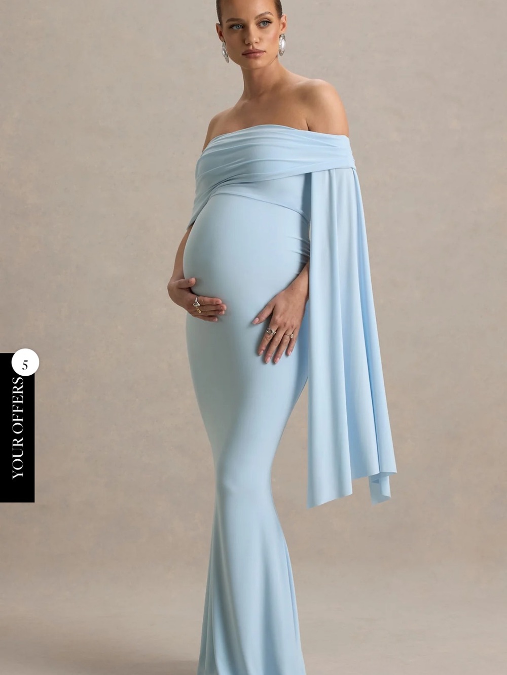 Off-Shoulder Light Blue Maternity Maxi Gown - Picture 3 of 6